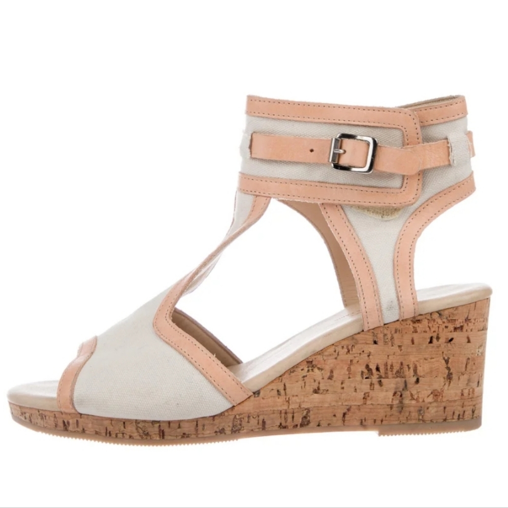 A.P.C. Canvas w/Leather Trim T-Strap Ankle Wrap Sandal sz 9 , 40eu. EUC
